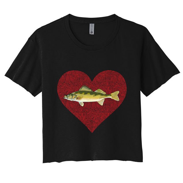 Walleye Valentines Day Fish Love Fingerprint Great Gift Crop Top