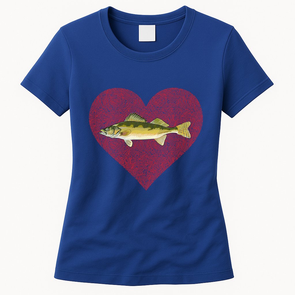 Walleye Valentines Day Fish Love Fingerprint Great Gift Womens T-Shirt