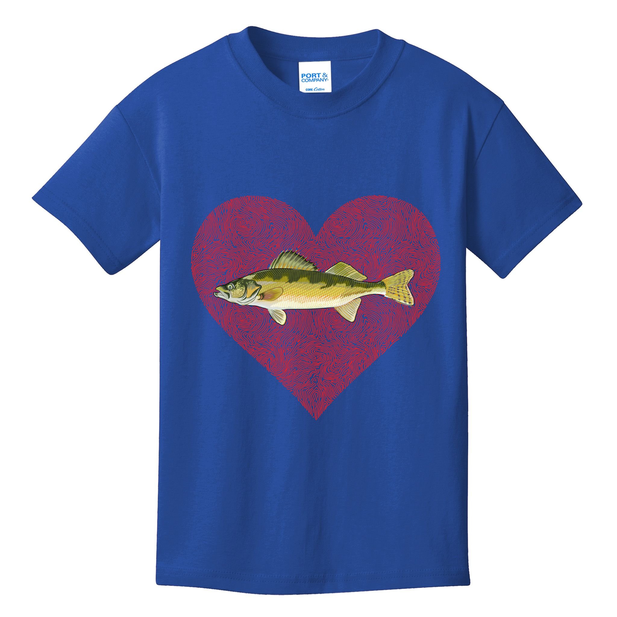 Walleye Valentines Day Fish Love Fingerprint Great Gift Kids T-Shirt