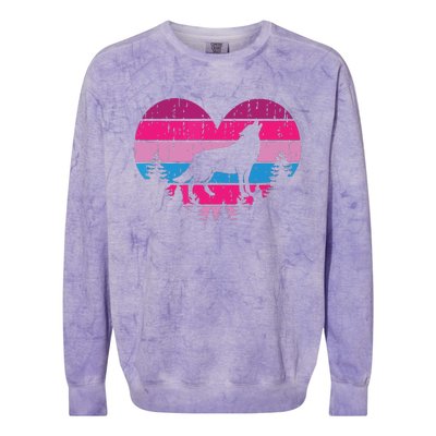 Wolf Valentines Day Vintage Cute Loves Wolves Colorblast Crewneck Sweatshirt