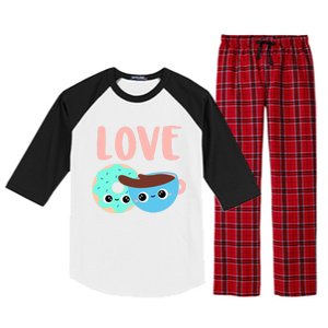 Wo Valentines Day Gift Coffee Donuts Valentines Day Gift Raglan Sleeve Pajama Set