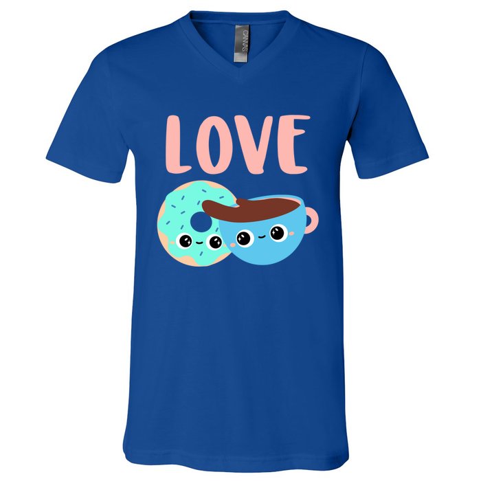 Wo Valentines Day Gift Coffee Donuts Valentines Day Gift V-Neck T-Shirt