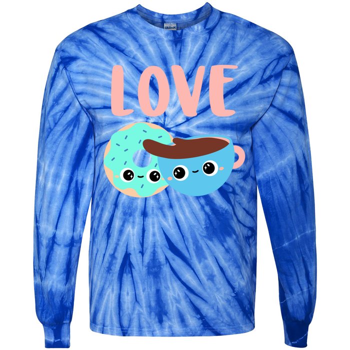 Wo Valentines Day Gift Coffee Donuts Valentines Day Gift Tie-Dye Long Sleeve Shirt