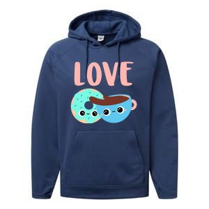 Wo Valentines Day Gift Coffee Donuts Valentines Day Gift Performance Fleece Hoodie