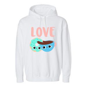 Wo Valentines Day Gift Coffee Donuts Valentines Day Gift Garment-Dyed Fleece Hoodie