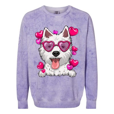 Westie Valentines Day Heart Glasses Funny Dog Lover Cute Gift Colorblast Crewneck Sweatshirt