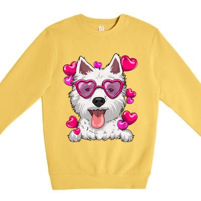 Westie Valentines Day Heart Glasses Funny Dog Lover Cute Gift Premium Crewneck Sweatshirt