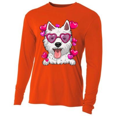 Westie Valentines Day Heart Glasses Funny Dog Lover Cute Gift Cooling Performance Long Sleeve Crew