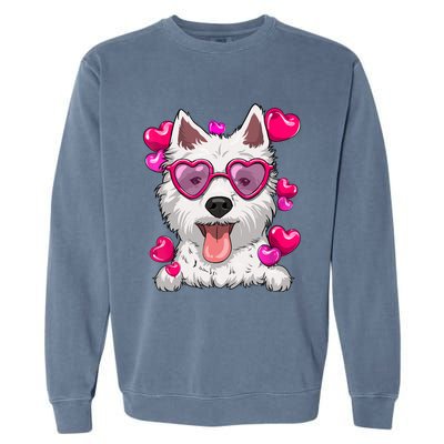 Westie Valentines Day Heart Glasses Funny Dog Lover Cute Gift Garment-Dyed Sweatshirt