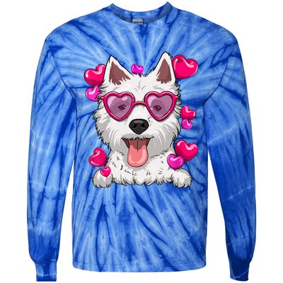 Westie Valentines Day Heart Glasses Funny Dog Lover Cute Gift Tie-Dye Long Sleeve Shirt