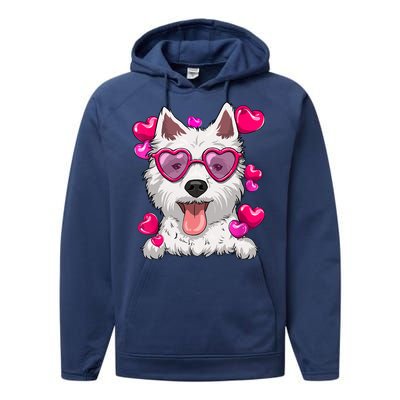 Westie Valentines Day Heart Glasses Funny Dog Lover Cute Gift Performance Fleece Hoodie