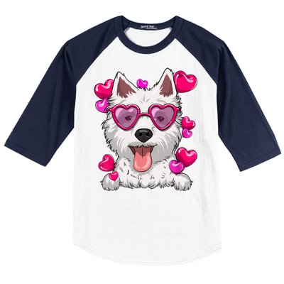 Westie Valentines Day Heart Glasses Funny Dog Lover Cute Gift Baseball Sleeve Shirt