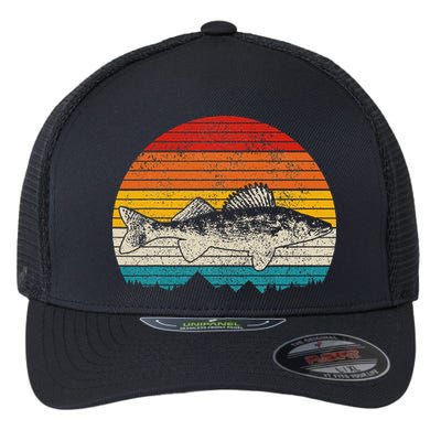 Walleye Vintage Fishing Men Walleye Fisherman Fish Flexfit Unipanel Trucker Cap