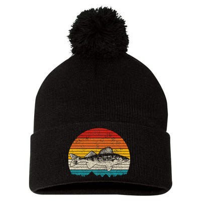 Walleye Vintage Fishing Men Walleye Fisherman Fish Pom Pom 12in Knit Beanie