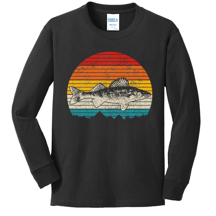 Walleye Vintage Fishing Men Walleye Fisherman Fish Kids Long Sleeve Shirt