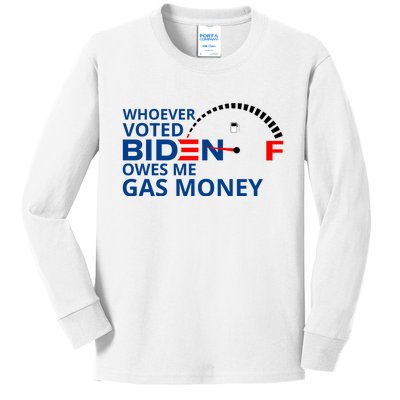 Whoever Voted For Biden Owes Me Gas Money Kids Long Sleeve Shirt