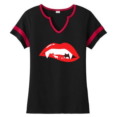 Wo Vampire Gift Sexy Lips Teeth Lazy Halloween Costume Gift Ladies Halftime Notch Neck Tee