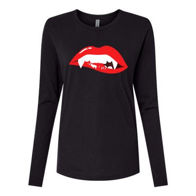 Wo Vampire Gift Sexy Lips Teeth Lazy Halloween Costume Gift Womens Cotton Relaxed Long Sleeve T-Shirt