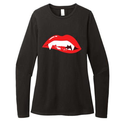 Wo Vampire Gift Sexy Lips Teeth Lazy Halloween Costume Gift Womens CVC Long Sleeve Shirt