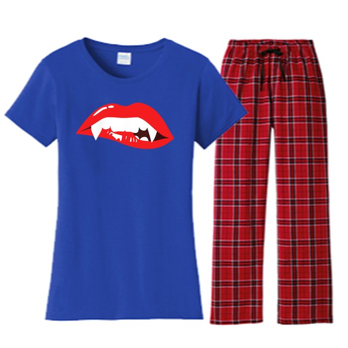 Wo Vampire Gift Sexy Lips Teeth Lazy Halloween Costume Gift Women's Flannel Pajama Set