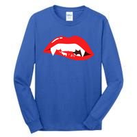 Wo Vampire Gift Sexy Lips Teeth Lazy Halloween Costume Gift Tall Long Sleeve T-Shirt