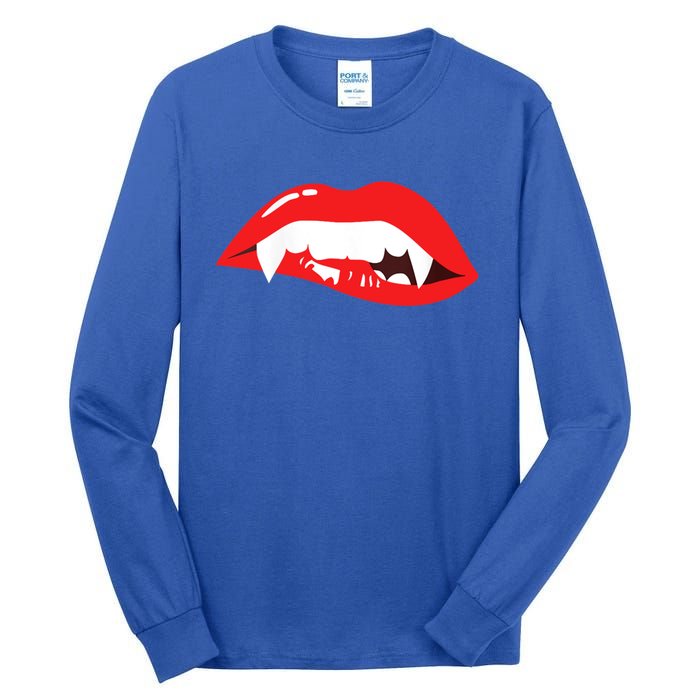 Wo Vampire Gift Sexy Lips Teeth Lazy Halloween Costume Gift Tall Long Sleeve T-Shirt