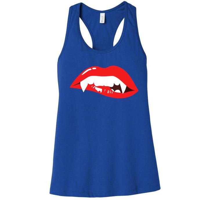 Wo Vampire Gift Sexy Lips Teeth Lazy Halloween Costume Gift Women's Racerback Tank