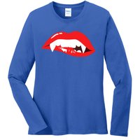 Wo Vampire Gift Sexy Lips Teeth Lazy Halloween Costume Gift Ladies Long Sleeve Shirt