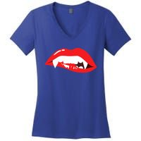 Wo Vampire Gift Sexy Lips Teeth Lazy Halloween Costume Gift Women's V-Neck T-Shirt