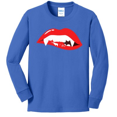 Wo Vampire Gift Sexy Lips Teeth Lazy Halloween Costume Gift Kids Long Sleeve Shirt