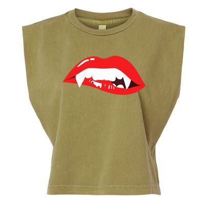 Wo Vampire Gift Sexy Lips Teeth Lazy Halloween Costume Gift Garment-Dyed Women's Muscle Tee