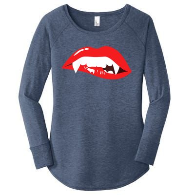 Wo Vampire Gift Sexy Lips Teeth Lazy Halloween Costume Gift Women's Perfect Tri Tunic Long Sleeve Shirt