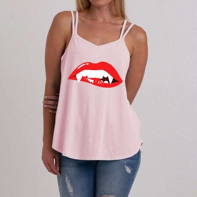 Wo Vampire Gift Sexy Lips Teeth Lazy Halloween Costume Gift Women's Strappy Tank