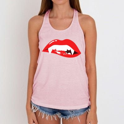 Wo Vampire Gift Sexy Lips Teeth Lazy Halloween Costume Gift Women's Knotted Racerback Tank