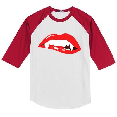 Wo Vampire Gift Sexy Lips Teeth Lazy Halloween Costume Gift Kids Colorblock Raglan Jersey