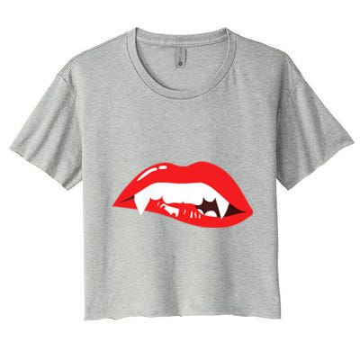 Wo Vampire Gift Sexy Lips Teeth Lazy Halloween Costume Gift Women's Crop Top Tee