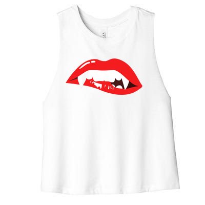 Wo Vampire Gift Sexy Lips Teeth Lazy Halloween Costume Gift Women's Racerback Cropped Tank