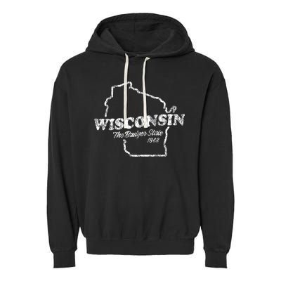Wisconsin Vintage Graphic Wi The Badger State Garment-Dyed Fleece Hoodie