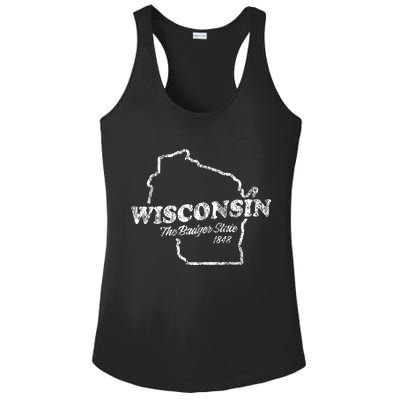 Wisconsin Vintage Graphic Wi The Badger State Ladies PosiCharge Competitor Racerback Tank