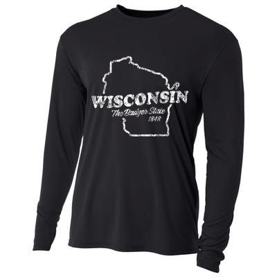 Wisconsin Vintage Graphic Wi The Badger State Cooling Performance Long Sleeve Crew