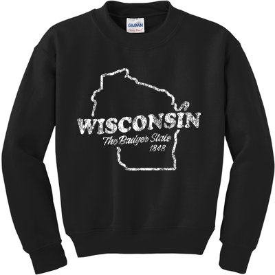 Wisconsin Vintage Graphic Wi The Badger State Kids Sweatshirt