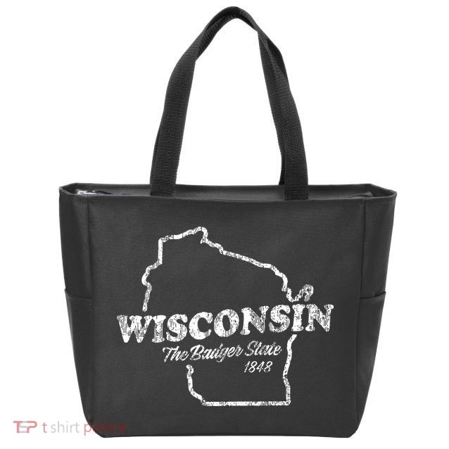 Wisconsin Vintage Graphic Wi The Badger State Zip Tote Bag