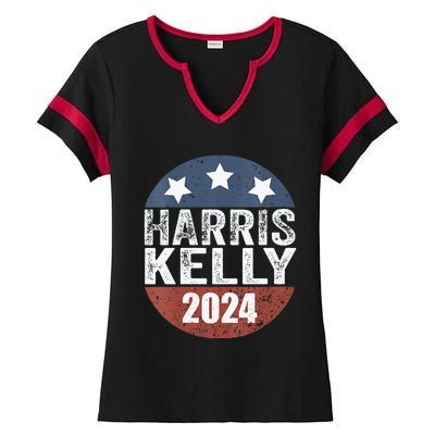 Wo Vote Harris Kelly 2024 President Distressed Us Flag Elect Ladies Halftime Notch Neck Tee