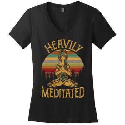 Womens Vintage Heavily Meditated Yoga Meditation Spiritual Warrior Women's V-Neck T-Shirt