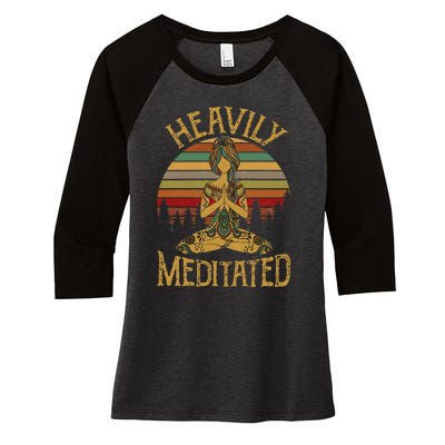 Womens Vintage Heavily Meditated Yoga Meditation Spiritual Warrior Women's Tri-Blend 3/4-Sleeve Raglan Shirt