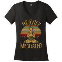 Womens Vintage Heavily Meditated Yoga Meditation Spiritual Warrior Women's V-Neck T-Shirt