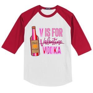 Womens V Is For Valentine Vodka Funny Vodka Lover Valentine's Day Kids Colorblock Raglan Jersey