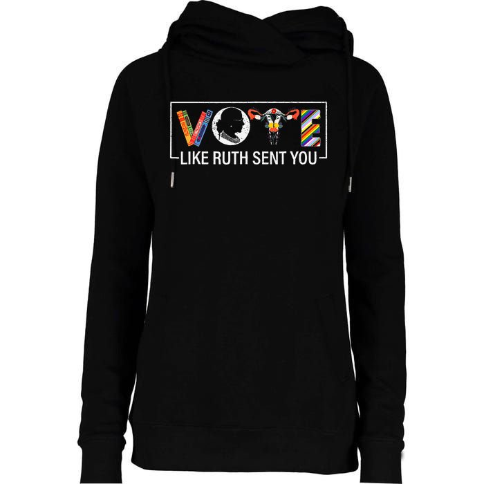 Women Vote Like Ruth Sent You Uterus Feminist Womens Funnel Neck Pullover Hood