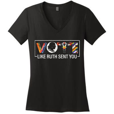 Women Vote Like Ruth Sent You Uterus Feminist Women's V-Neck T-Shirt