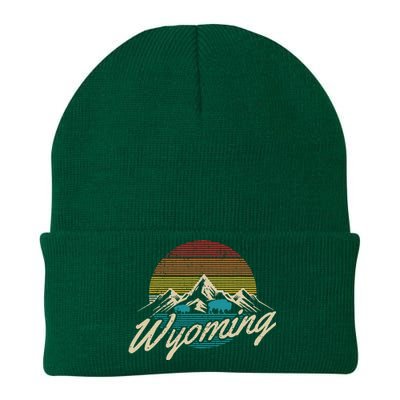 Wyoming Vintage Mountains Bison American Buffalo Gift Knit Cap Winter Beanie